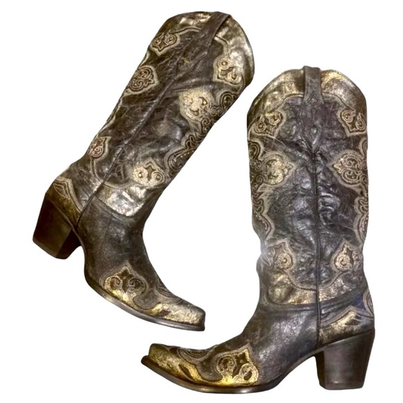 CORRAL WESTERN SNIP TOE DESTRESSED Black/Gray BOOTS Size 10 - Picture 8 of 16